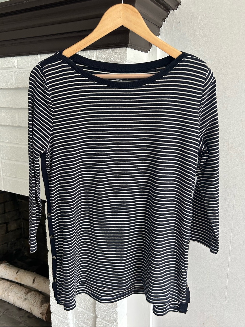 Talbots Navy and White Striped Long-Sleeve Boatneck Top